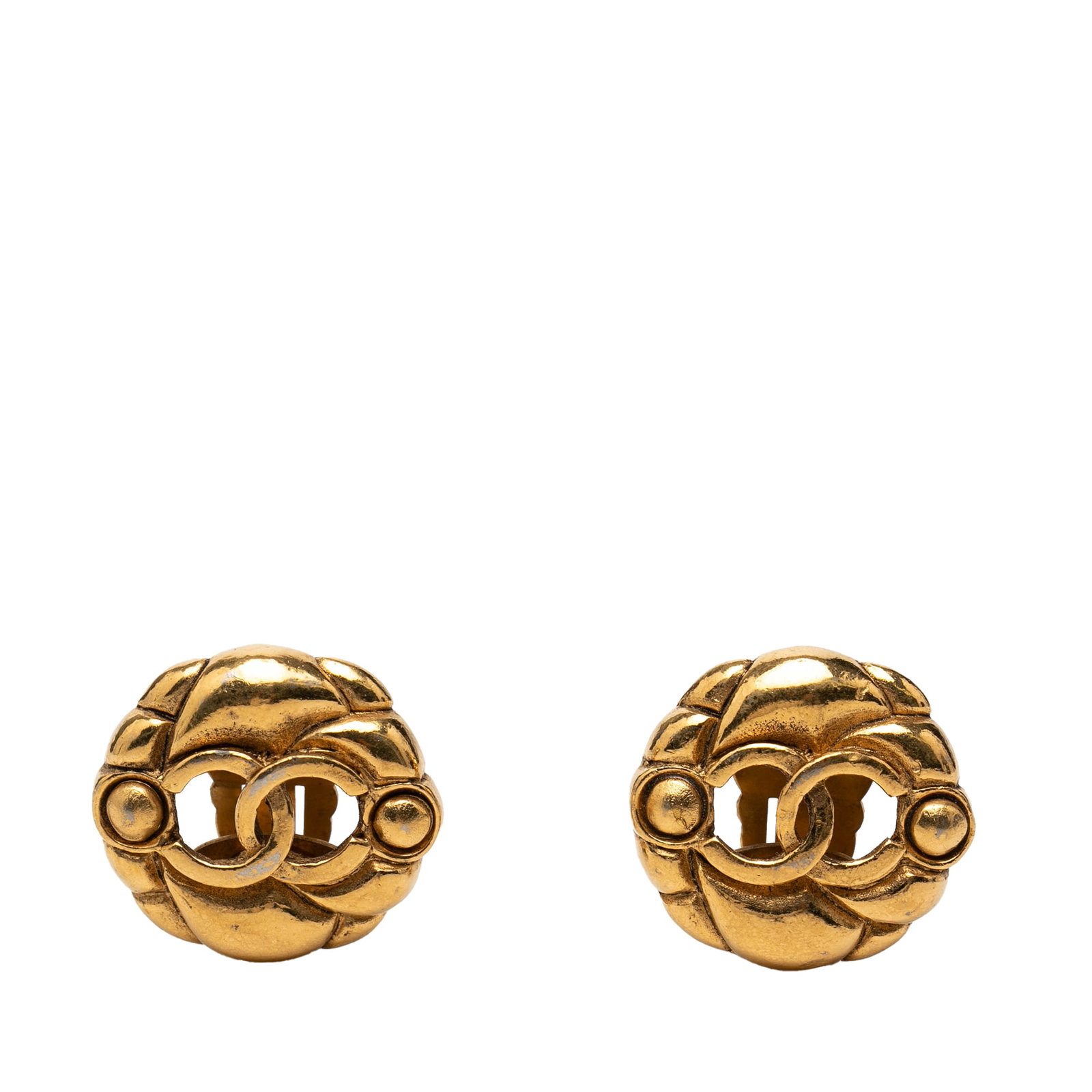 Chanel CC Round Clip Earrings Gold Plated (1 of 3)