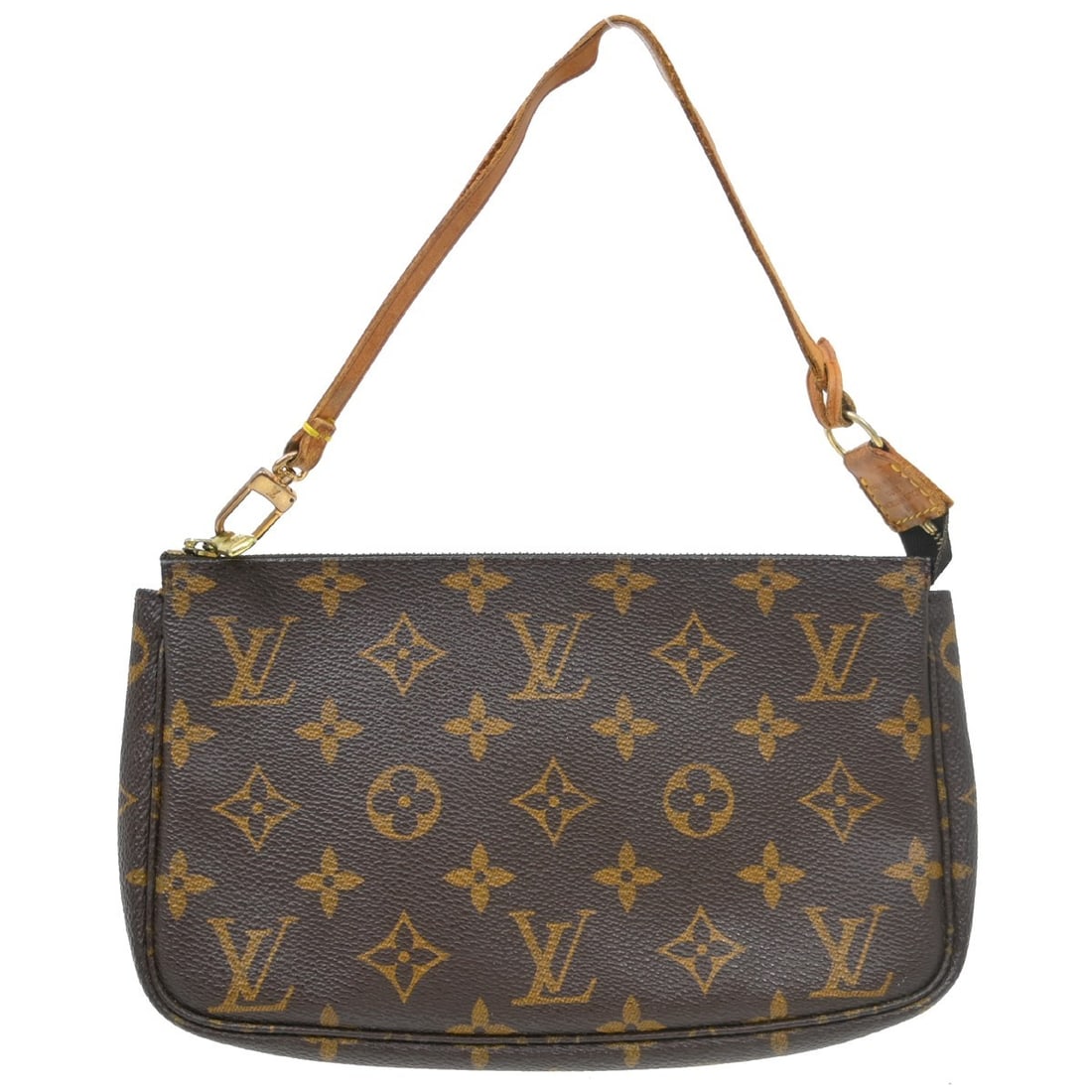 Louis Vuitton Pochette Accessoires Monogram Canvas Pouch M51980: Louis Vuitton Pochette Accessoires Monogram Canvas Pouch M51980 Vintage Louis Vuitton Pochette Accessoires handbag in brown Monogram canvas with leather trim. This small zip-top pouch features a top h