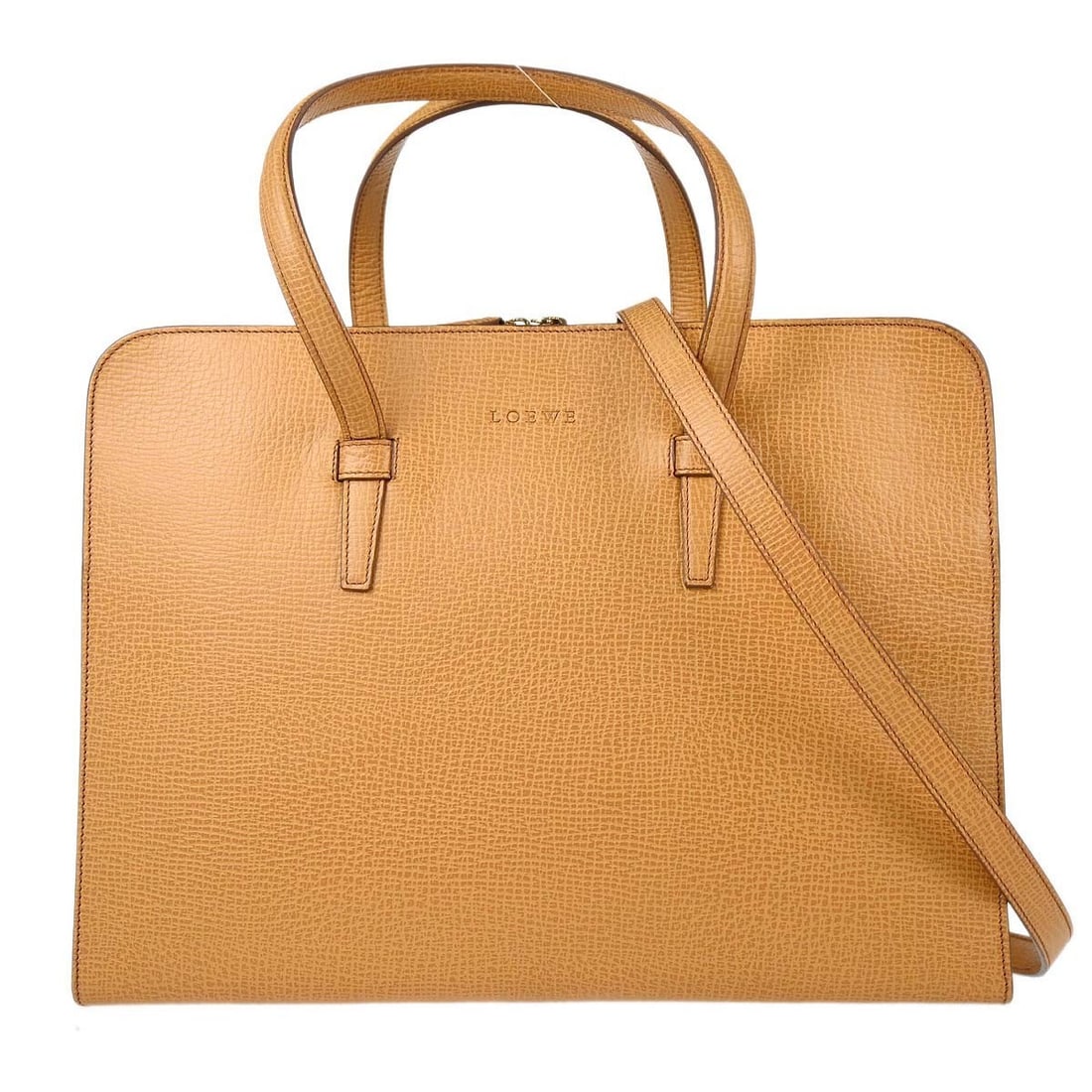 Loewe L21 Beige Leather Top Handle Bag with Shoulder Strap: Loewe L21 Beige Leather Top Handle Bag with Shoulder Strap Loewe 2-way top handle handbag in beige leather with brown accents. This large women's bag features a zip closure, leather top handles, inner