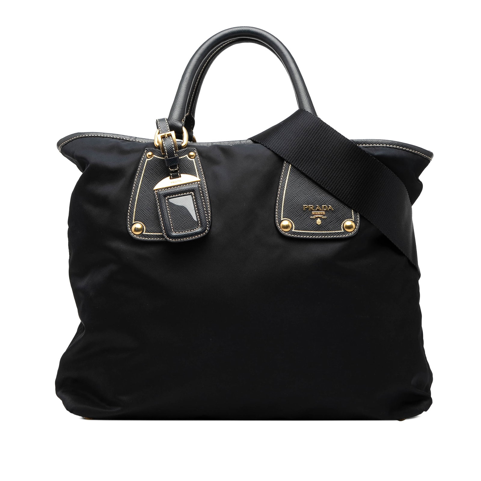 Prada Tessuto Satchel with Saffiano Leather Trim Black Fabric Handbag (1 of 6)