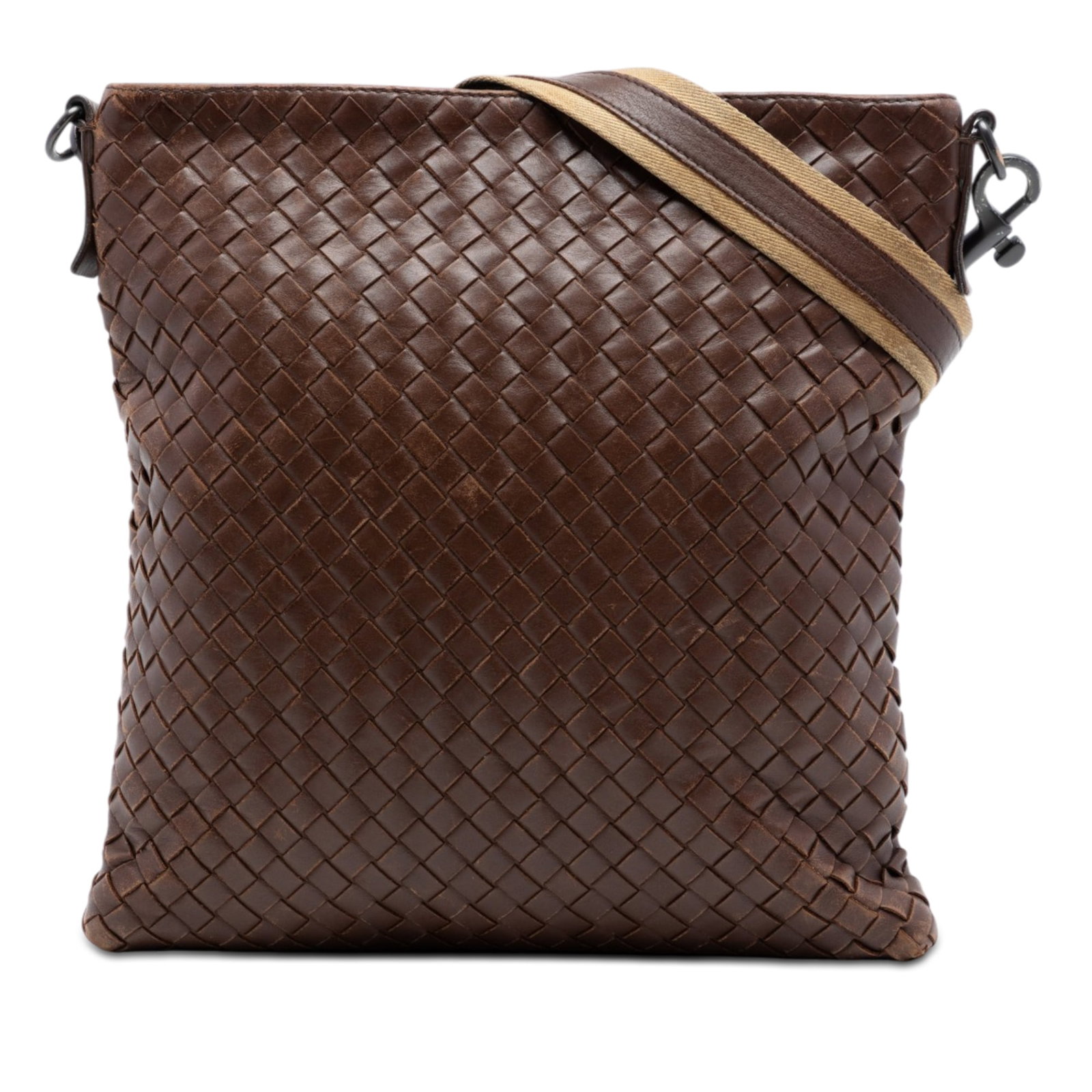 Bottega Veneta woven leather crossbody bag: Bottega Veneta woven leather crossbody bag This Bottega Veneta Nappa Intrecciato Crossbody bag features the brand's signature woven leather design in brown. It includes an adjustable and detachable fl