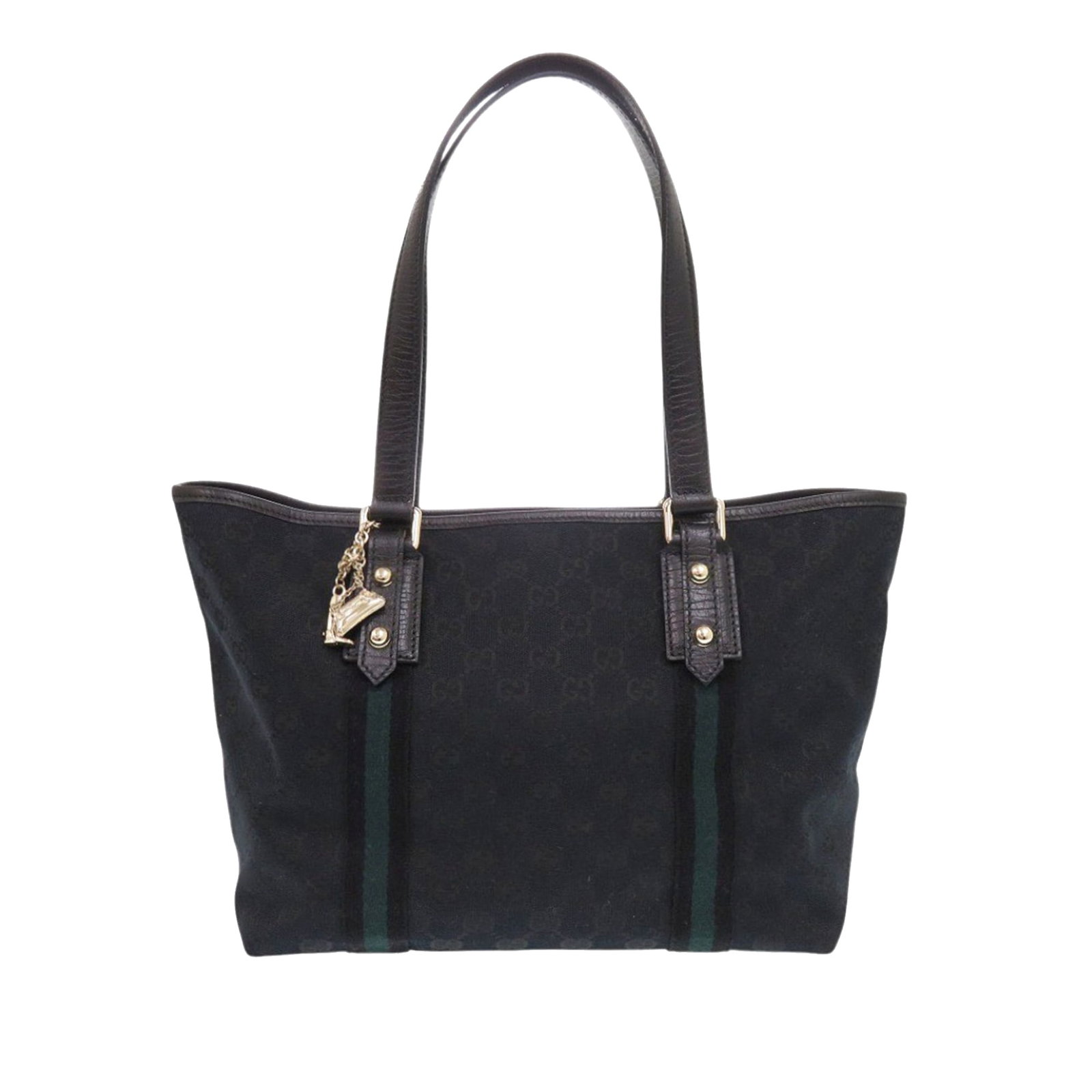 Gucci Jolicoeur Tote Bag in Black GG Canvas: Gucci Jolicoeur Tote Bag in Black GG Canvas Gucci GG Canvas Jolicoeur tote in black fabric with flat leather straps, an open top, and an interior zip pocket. Made in Italy. Condition B+ with visible w
