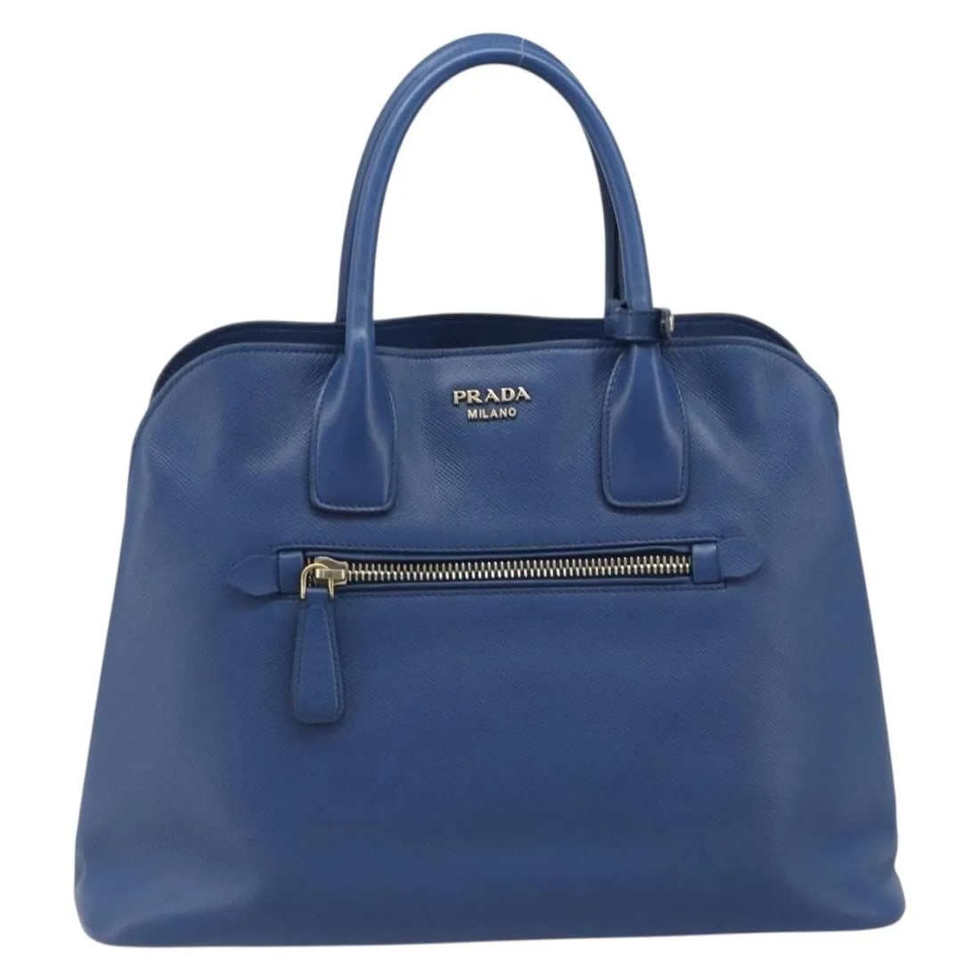 Prada Cuir Promenade Leather Tote Bag Front Zip Blue: Prada Cuir Promenade Leather Tote Bag Front Zip Blue Prada Cuir Promenade Front Zip Tote in blue leather. This structured handbag is made in Italy and is presented in good condition, with noted signs 