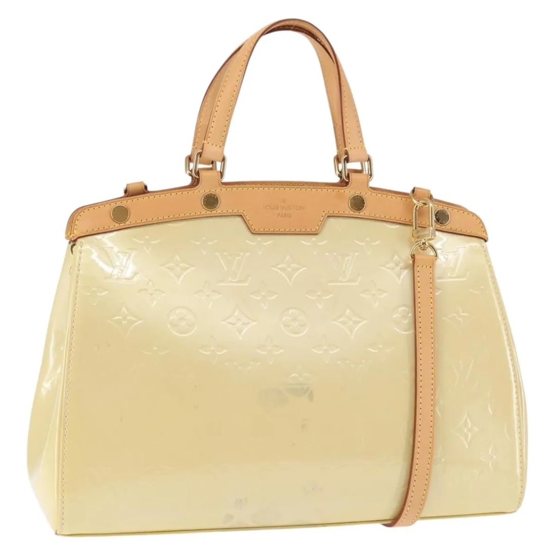 Louis Vuitton Brea Beige Patent Leather Monogram Vernis Handbag: Louis Vuitton Brea Beige Patent Leather Monogram Vernis Handbag This Louis Vuitton Brea handbag features the iconic Monogram Vernis in beige patent leather. Designed for women, it offers a stylish and