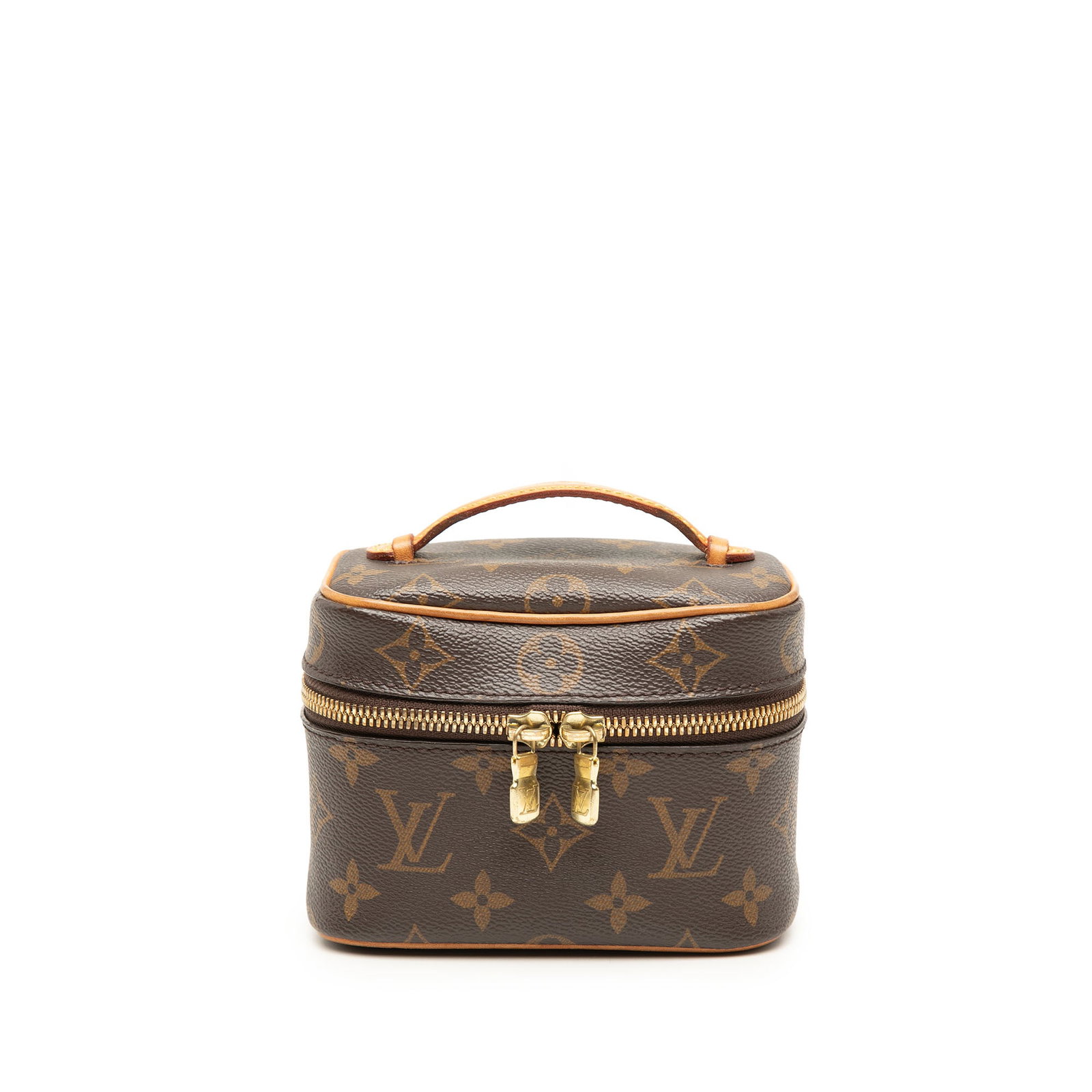 Louis Vuitton Nice Nano Monogram Vanity Bag: Louis Vuitton Nice Nano Monogram Vanity Bag Compact and structured, this Louis Vuitton Monogram Nice Nano Vanity Case is crafted with a monogram canvas body and vachetta leather trim. It features a fl