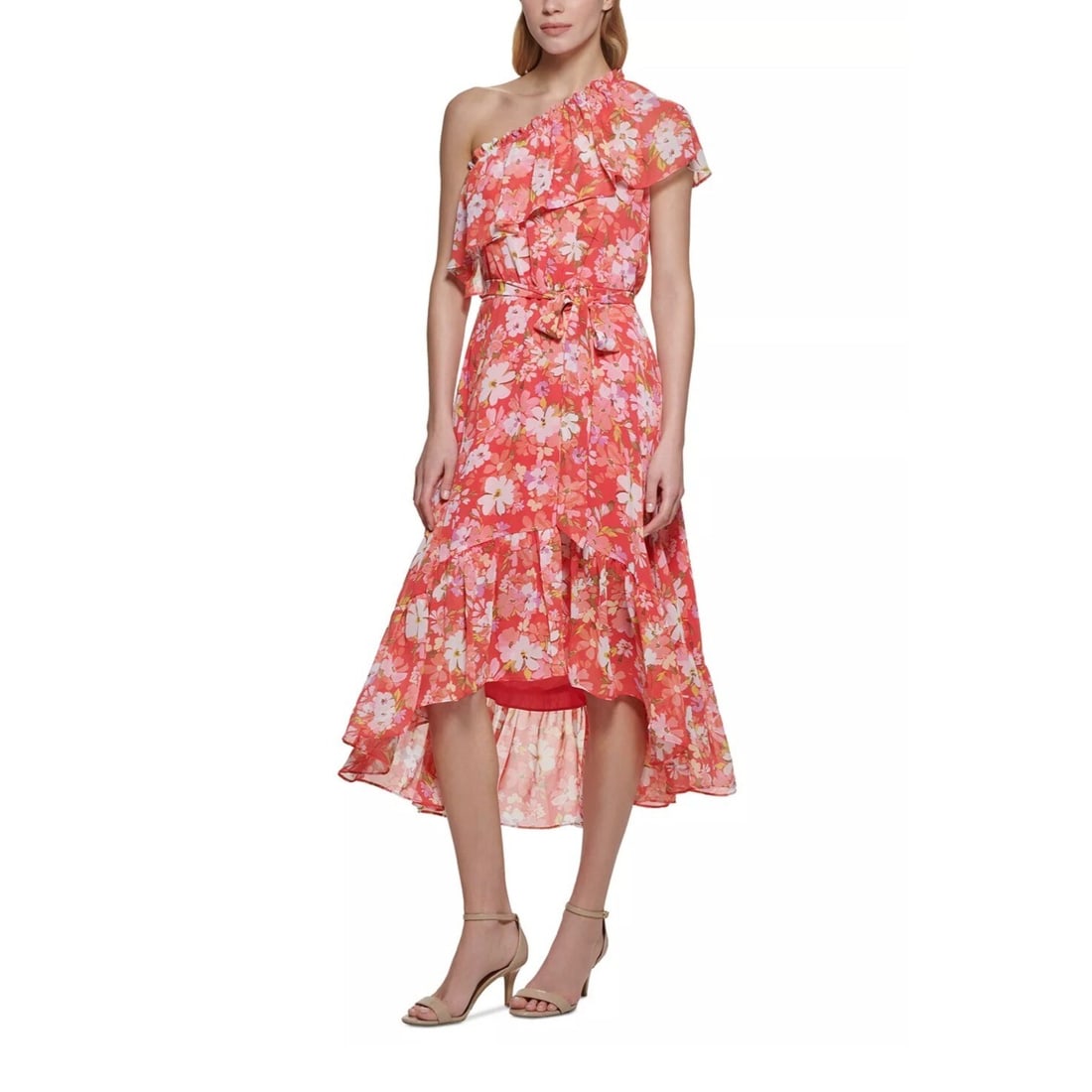 Vince Camuto Women's Floral Ruffle Midi Dress Size 16 Multicolor: Vince Camuto Women's Floral Ruffle Midi Dress Size 16 Multicolor Elevate your wardrobe with this stunning Vince Camuto Women's Floral Print One Shoulder Ruffle Dress, designed in a vibrant multicolor 
