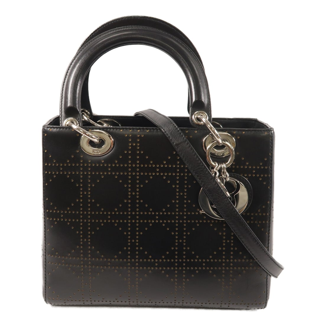 Dior Lady Dior Medium 2way Shoulder Bag Black Calfskin: Dior Lady Dior Medium 2way Shoulder Bag Black Calfskin Christian Dior Lady Dior medium 2-way shoulder bag in black calfskin leather. Designed for women, this bag is made in France and is presented in 