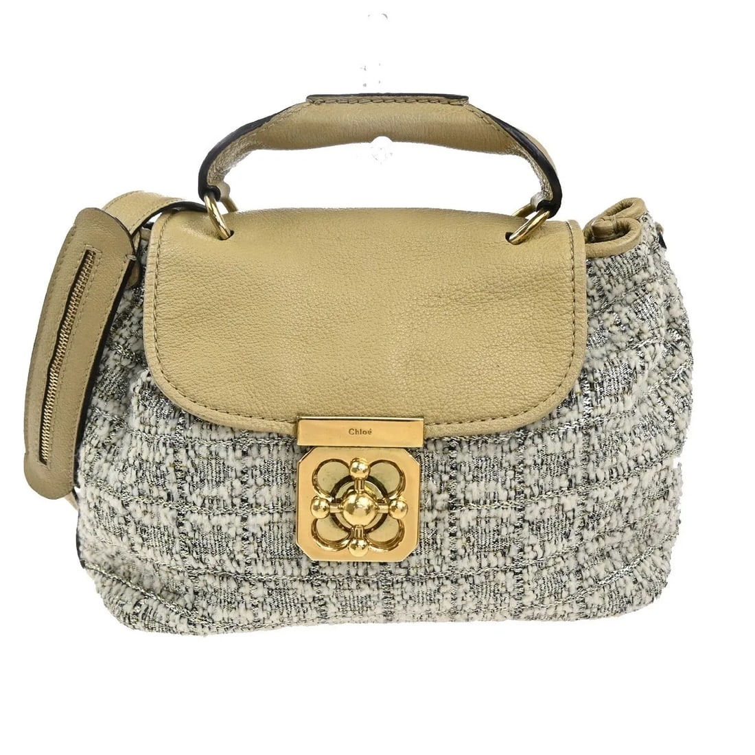 Chloe Elsie Tweed Shoulder Bag Beige Made in Italy (1 of 18)