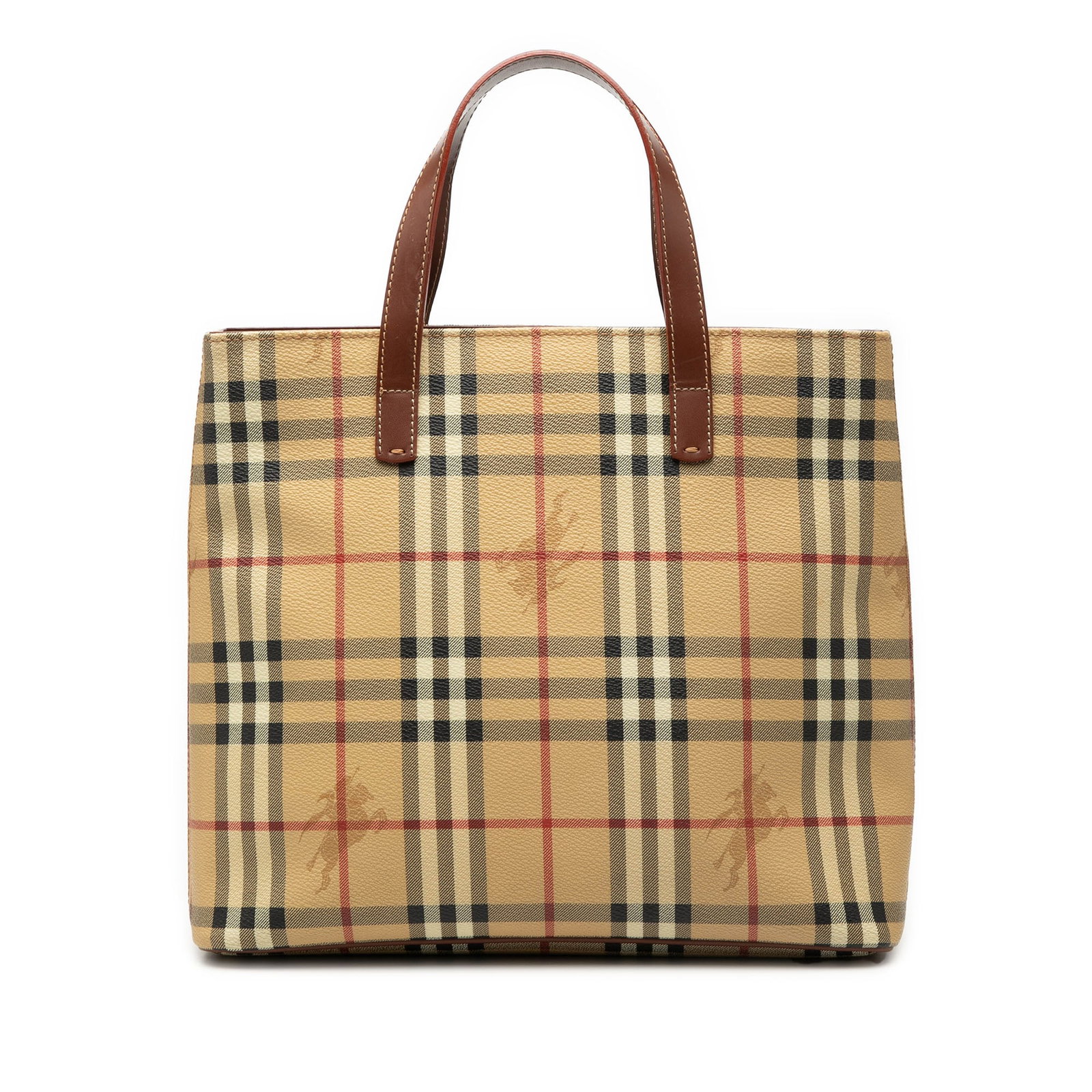 Burberry Haymarket Check coated canvas tote bag: Burberry Haymarket Check coated canvas tote bag This Burberry Haymarket Check Coated Canvas Tote features a coated canvas body with the signature Haymarket check pattern, complemented by flat leather 