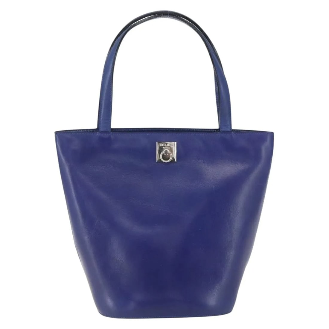 Blue Leather Celine Women's Handbag 18cm by 23cm by 14cm: Blue Leather Celine Women's Handbag 18cm by 23cm by 14cm This pre-owned Celine handbag for women features blue leather construction. It has dimensions of 18cm x 23cm x 14cm and is made in Italy. The h