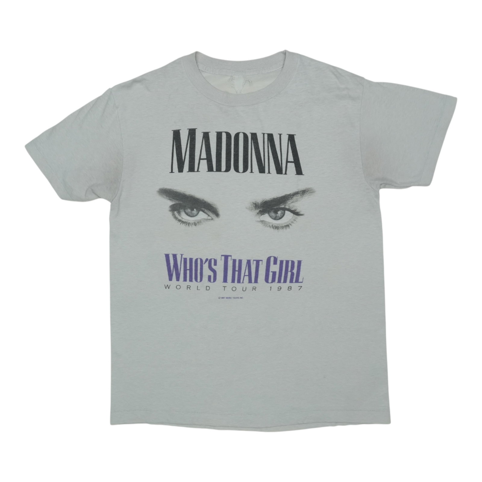 Vintage 1987 Madonna Who's That Girl 100 Percent Cotton Grey T Shirt: Vintage 1987 Madonna Who's That Girl 100 Percent Cotton Grey T Shirt This is an original vintage 1987 Madonna Who's That Girl shirt, not a modern reproduction. The shirt features no back graphics and 