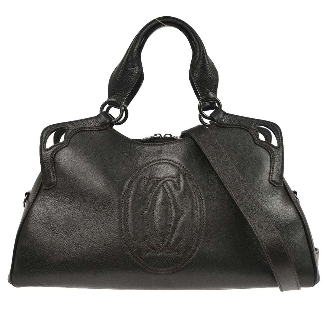 Cartier Marcello Large Black Leather Top Handle Bag with Shoulder Strap (1 of 11)