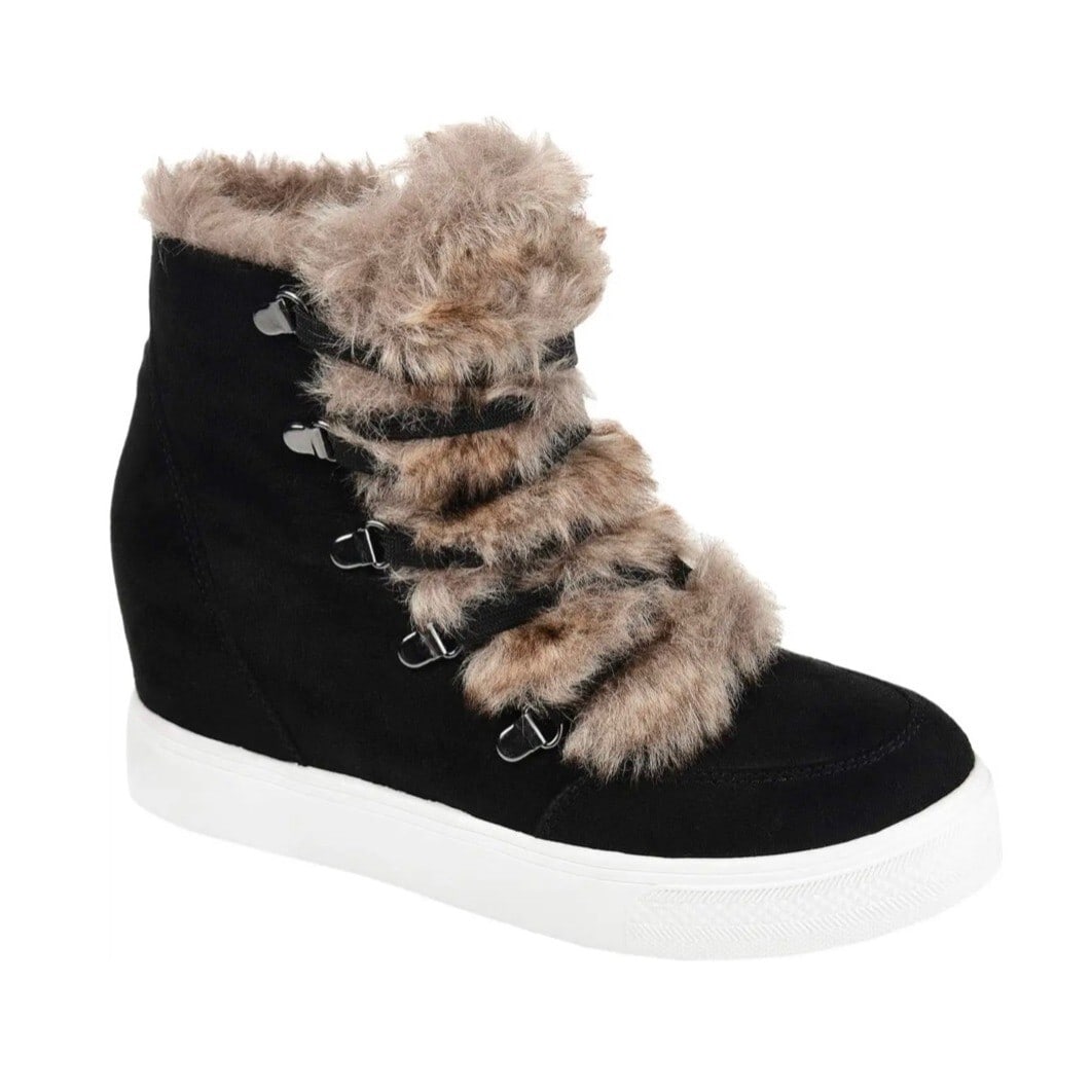 Journee Collection Madge Black Vegan Leather Lace Up Wedge Booties 9 (1 of 8)