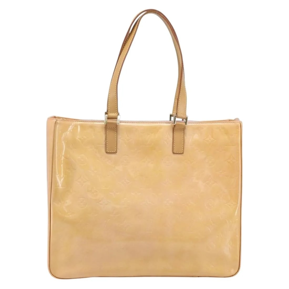 Louis Vuitton Monogram Vernis Columbus Patent Leather Tote: Louis Vuitton Monogram Vernis Columbus Patent Leather Tote This Louis Vuitton Columbus Handbag features the iconic Monogram Vernis design in beige patent leather. Crafted in Spain, the bag is designed