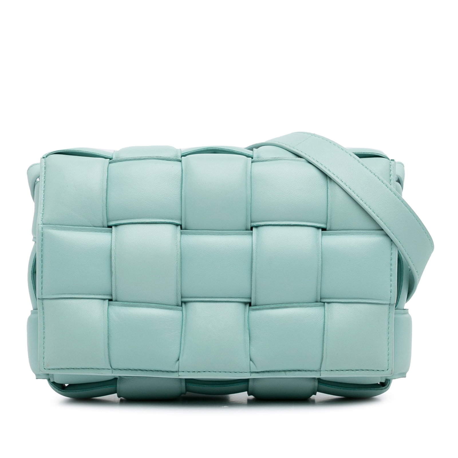 Bottega Veneta Blue Nappa Intrecciato Padded Cassette Crossbody Bag: Bottega Veneta Blue Nappa Intrecciato Padded Cassette Crossbody Bag The Bottega Veneta Nappa Intrecciato Padded Cassette Crossbody is a stylish accessory crafted from high-quality woven leather. It fe