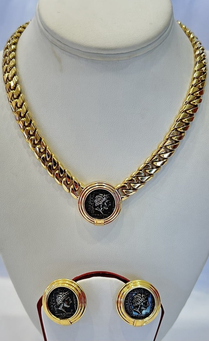 Italian 14K 18K Yellow Gold Necklace and Earrings Set 181g (1 of 8)