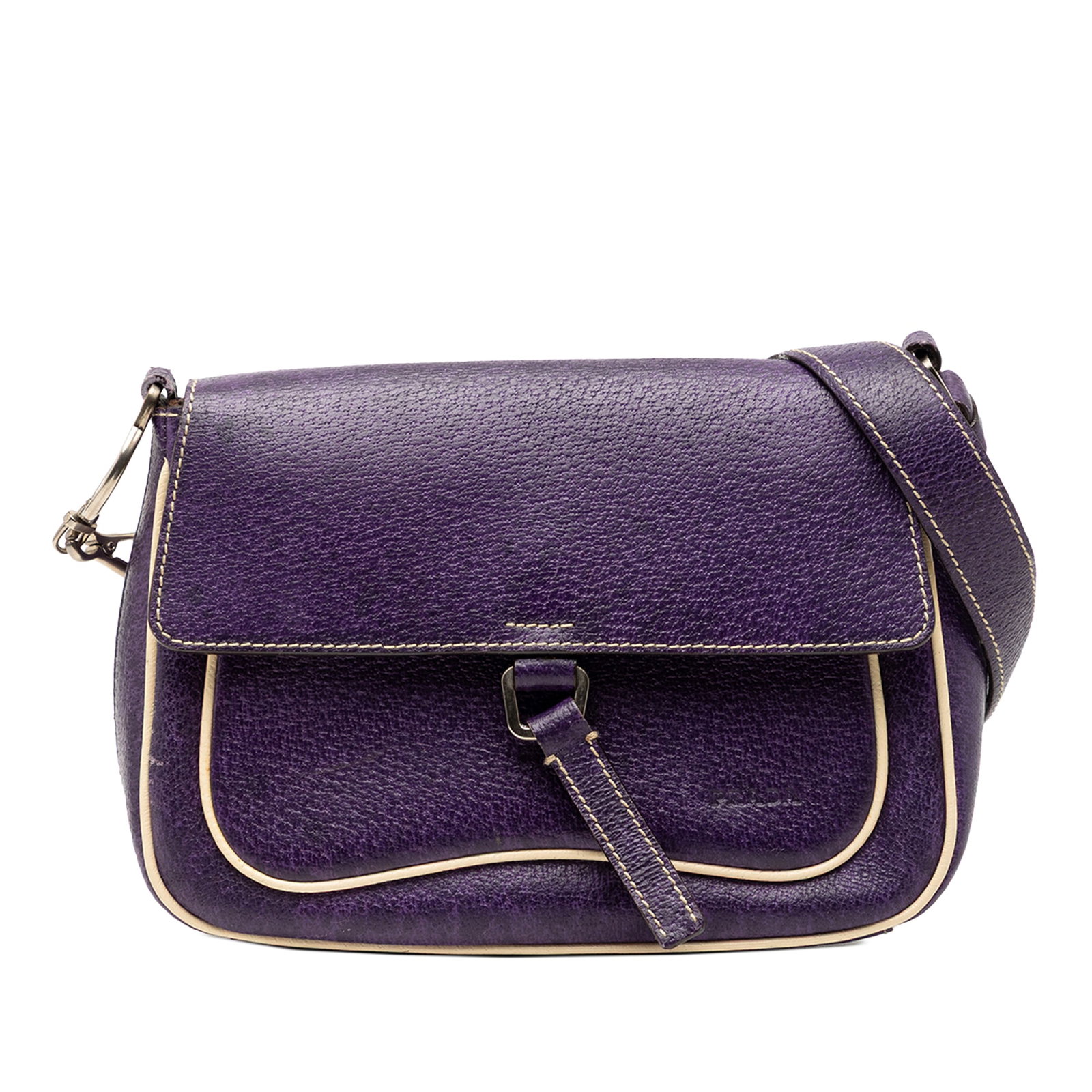 Prada Cinghiale Purple Leather Flap Shoulder Bag Italy (1 of 7)