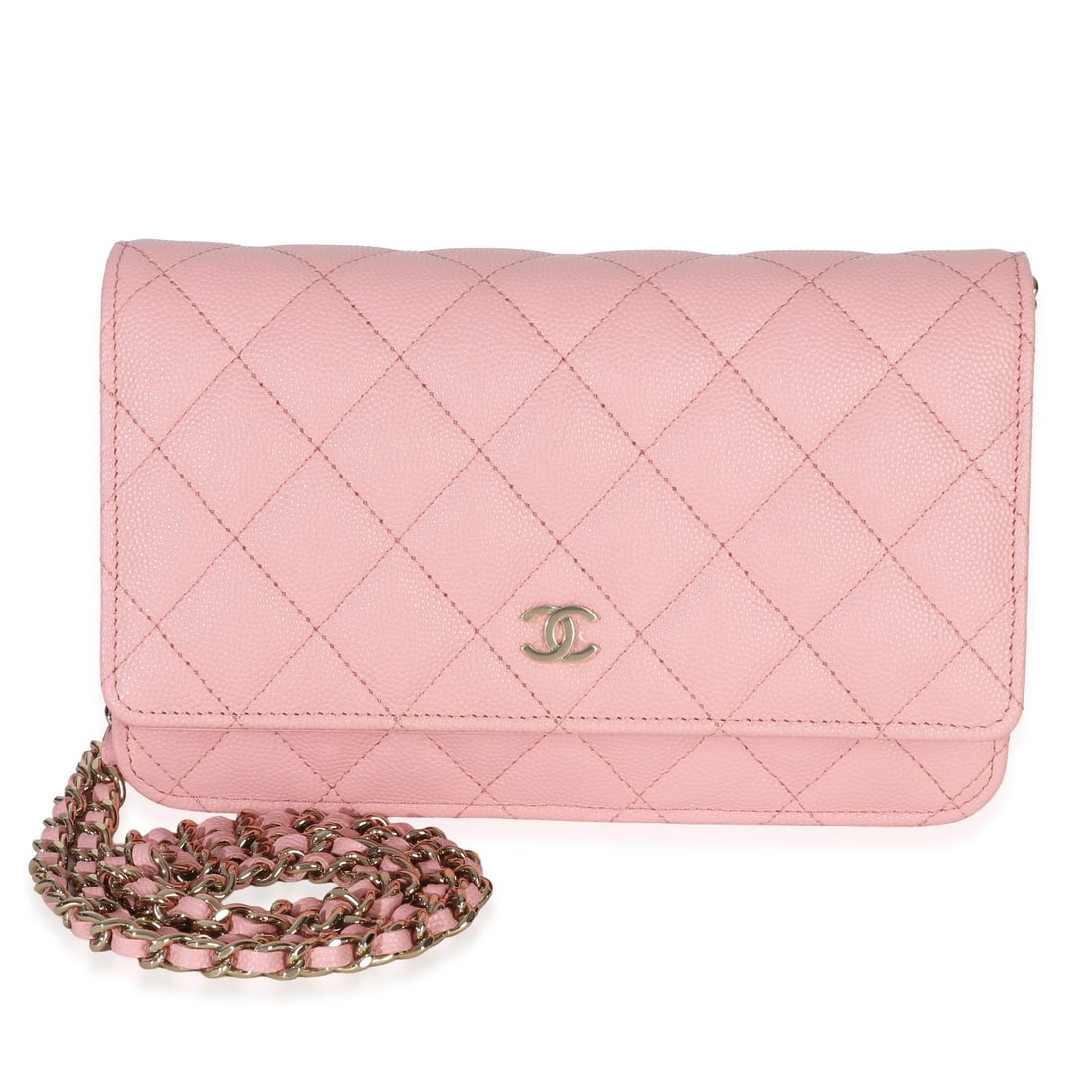 Chanel Pink Caviar Wallet On Chain Shoulder Bag: Chanel Pink Caviar Wallet On Chain Shoulder Bag This Chanel Pink Quilted Caviar Wallet On Chain features a stylish quilted leather exterior in a vibrant pink hue, complemented by gold-tone hardware an