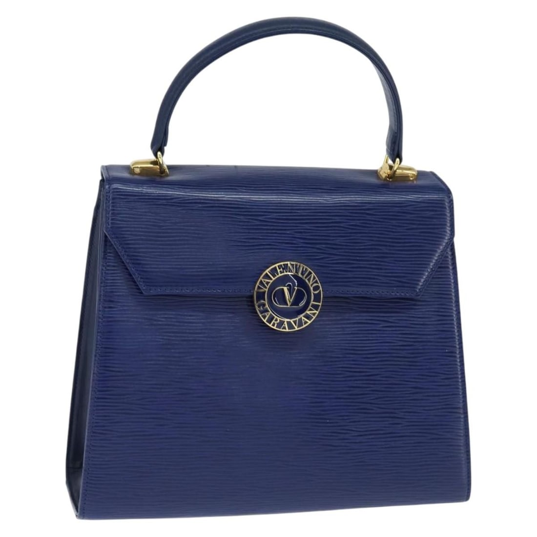 Valentino Blue and Gold Leather Handbag for Women: Valentino Blue and Gold Leather Handbag for Women This Valentino hand bag is crafted from leather in a blue and gold color scheme. Designed for women, it features a structured silhouette with a top ha
