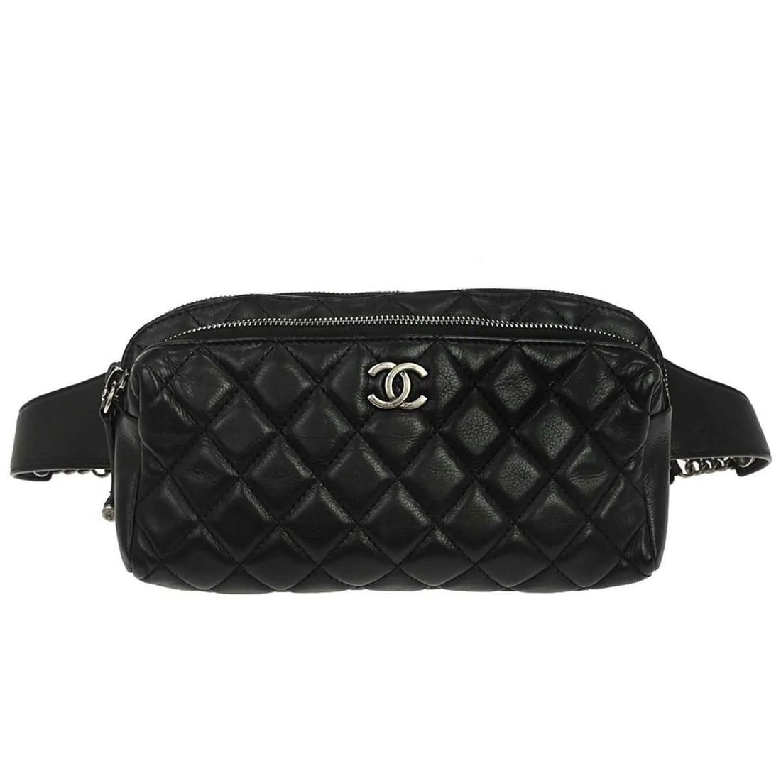 Chanel Bum black leather unisex bag 21cm x 14cm x 6cm: Chanel Bum black leather unisex bag 21cm x 14cm x 6cm This Chanel Bum Bag features a sleek black leather exterior and is designed for unisex use. Made in Italy, it offers a compact and stylish solutio
