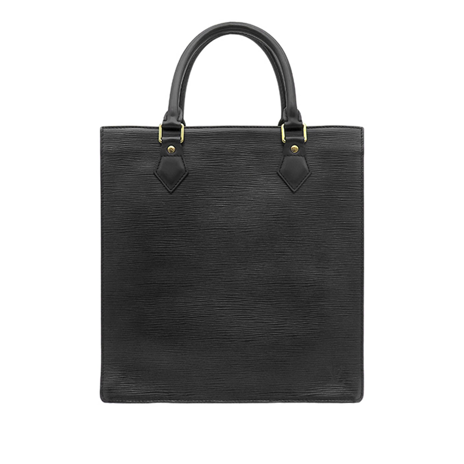 Louis Vuitton Epi Sac Plat PM Black Leather Tote: Louis Vuitton Epi Sac Plat PM Black Leather Tote Louis Vuitton Epi Sac Plat PM tote bag in black Epi leather. This structured open-top design features rolled handles and an interior with open and slip