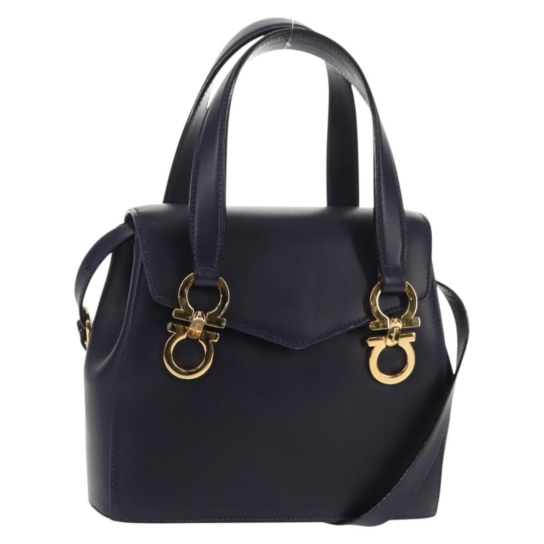 Salvatore Ferragamo Gancini Leather Hand Bag Purple Gold 2-Way Auth (1 of 18)