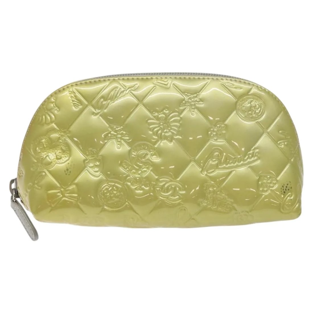 Chanel Vintage Patent Leather Toiletry Pouch: Chanel Vintage Patent Leather Toiletry Pouch This Chanel Vintage Toiletry Pouch is crafted from silver patent leather and designed for unisex use. Made in Italy, it features a compact structure ideal 