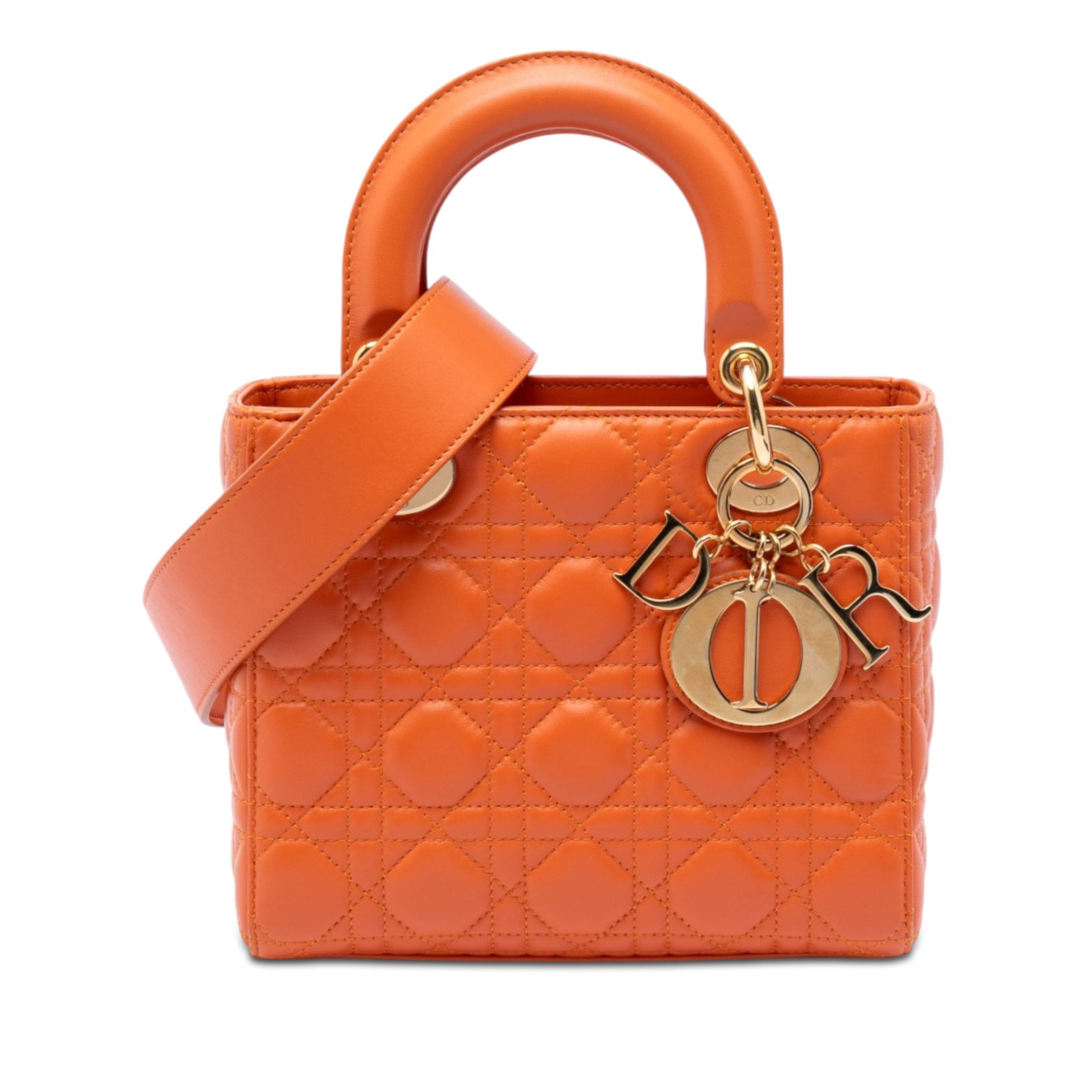 Dior Lady Dior orange lambskin handbag with strap (1 of 7)