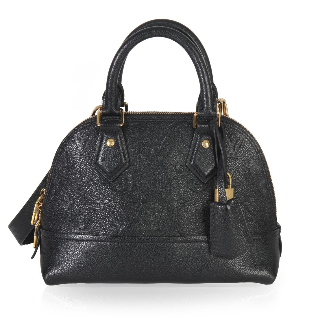 Louis Vuitton Alma BB Black Leather Top Handle Bag: Louis Vuitton Alma BB Black Leather Top Handle Bag This Louis Vuitton Monogram Empreinte Neo Alma BB handbag features luxurious black leather with the signature monogram embossing. Designed with a str