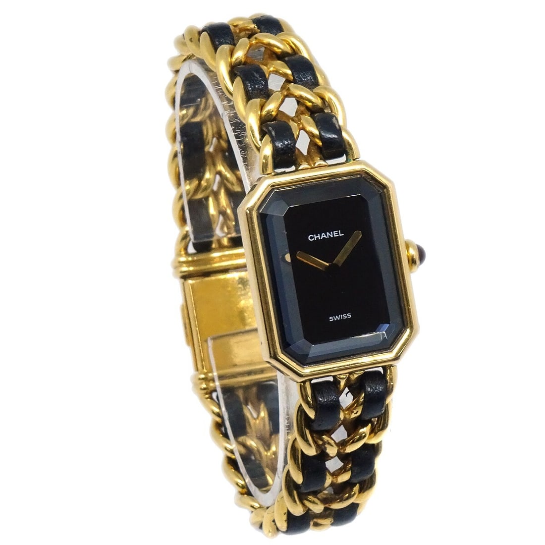 CHANEL Premiere quartz wristwatch gold plated black leather Swiss made (1 of 9)