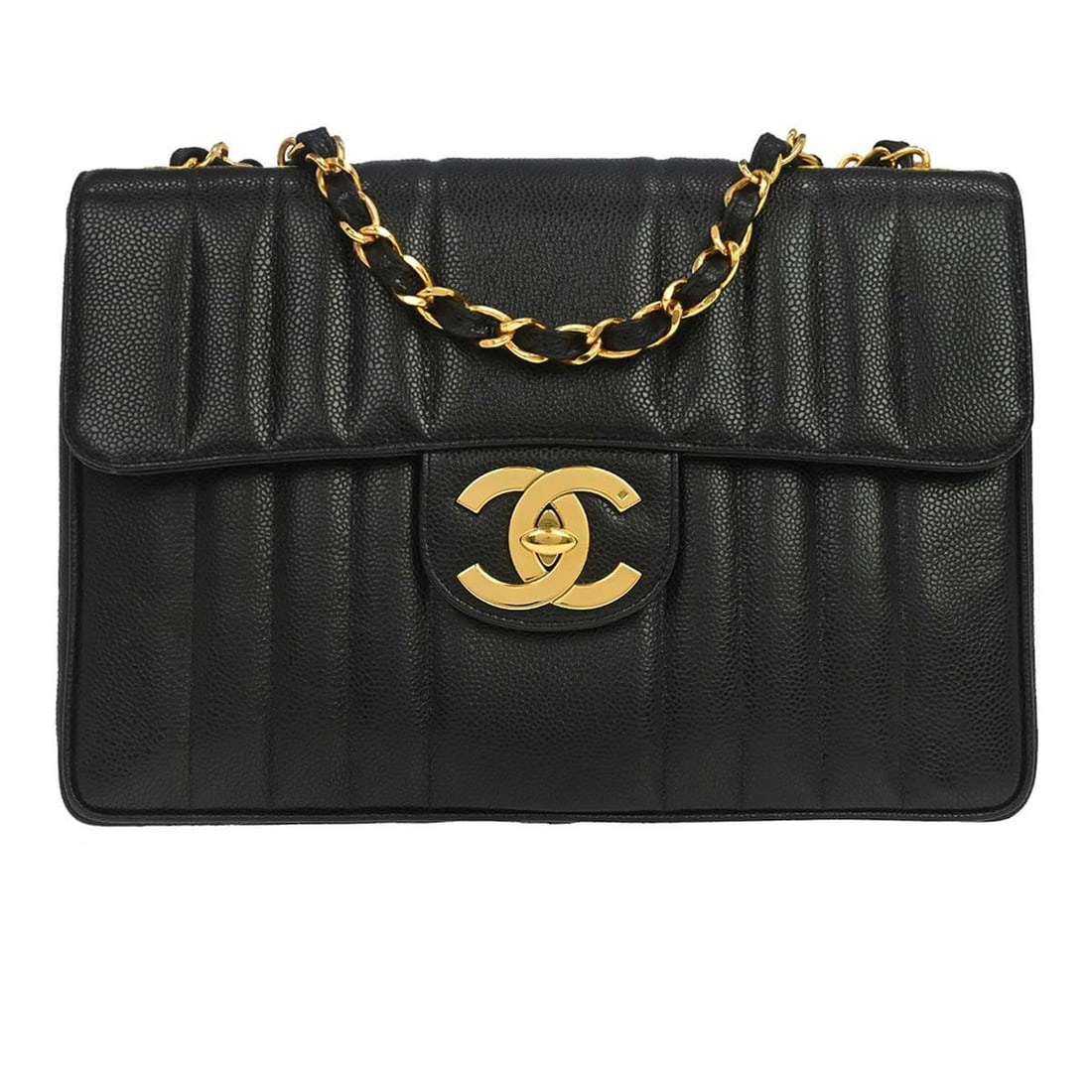 CHANEL Classic Single Flap Jumbo Mademoiselle Shoulder Bag Black: CHANEL Classic Single Flap Jumbo Mademoiselle Shoulder Bag Black Chanel Classic Single Flap Jumbo Mademoiselle shoulder bag in black with a turn-lock closure and double chain shoulder strap. This wome