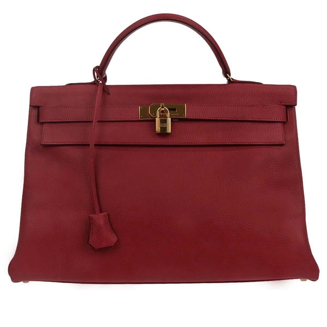 HERMES Kelly 40 Retourne Ardennes Leather Top Handle Bag Rouge Garance: HERMES Kelly 40 Retourne Ardennes Leather Top Handle Bag Rouge Garance Hermes Kelly 40 Retourne handbag in Rouge Garance Ardennes leather with a top handle and turn-lock closure. Made in France, this 