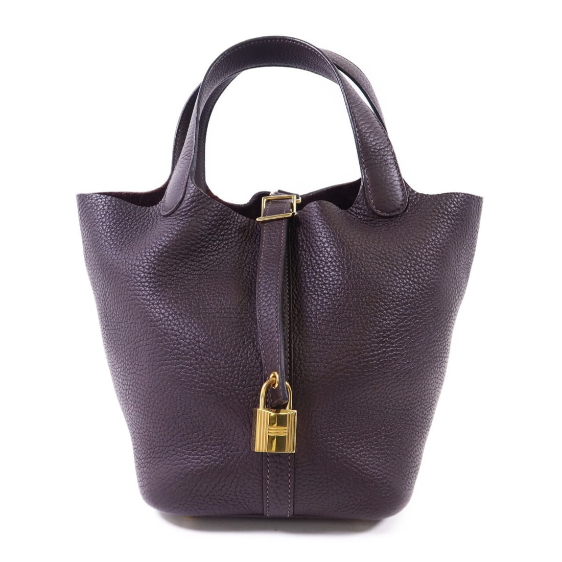 Hermes Picotin PM Brown Taurillon Clemence Tote Bag GHW: Hermes Picotin PM Brown Taurillon Clemence Tote Bag GHW This Hermes Picotin PM tote bag is crafted from Taurillon Clemence calfskin leather in a rich brown shade. Designed for women, it features a cla