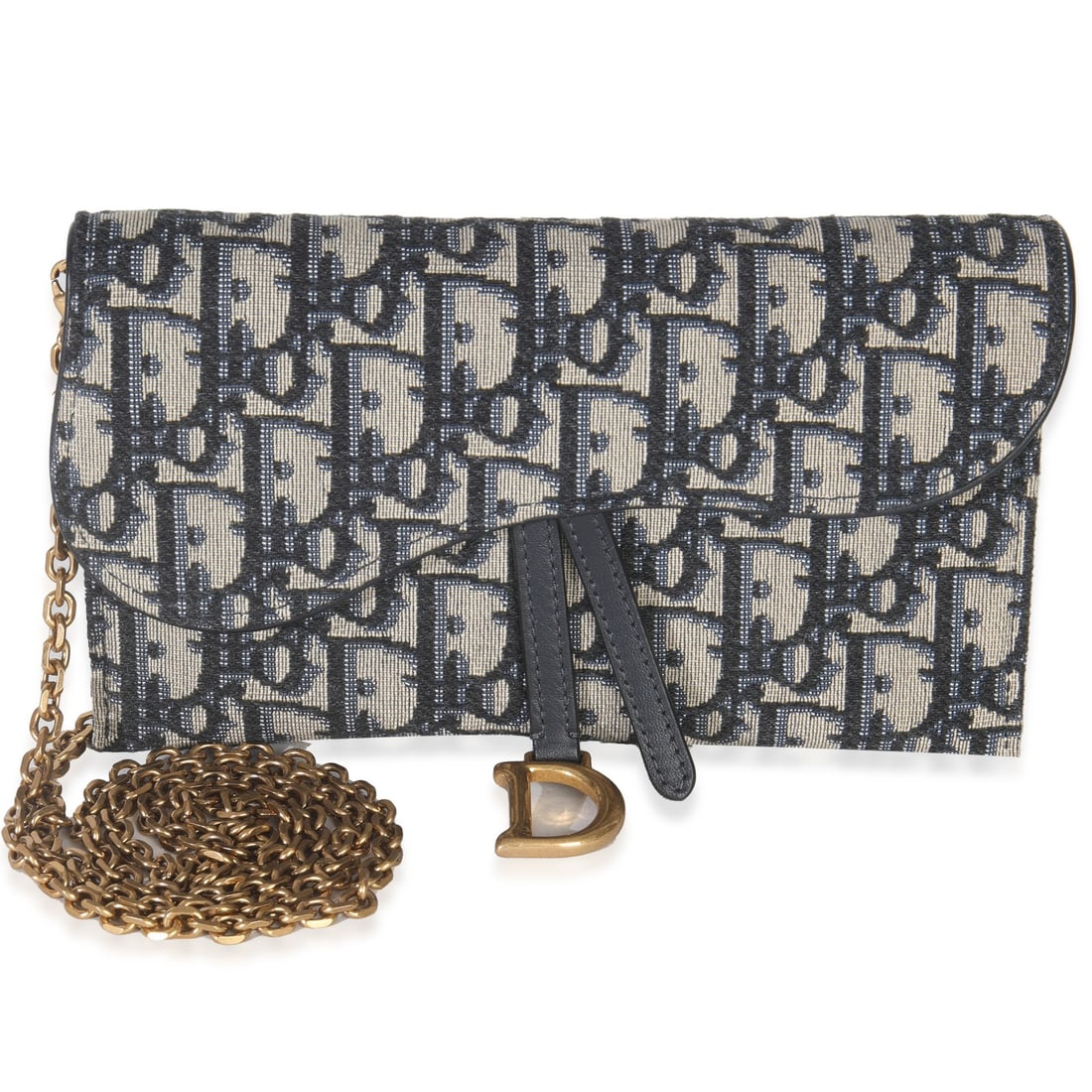 Christian Dior Saddle Chain Pouch Blue Canvas Shoulder Bag: Christian Dior Saddle Chain Pouch Blue Canvas Shoulder Bag This Christian Dior Blue Oblique Canvas Saddle Chain Pouch features the iconic Saddle silhouette in blue canvas with a gold-tone chain strap 