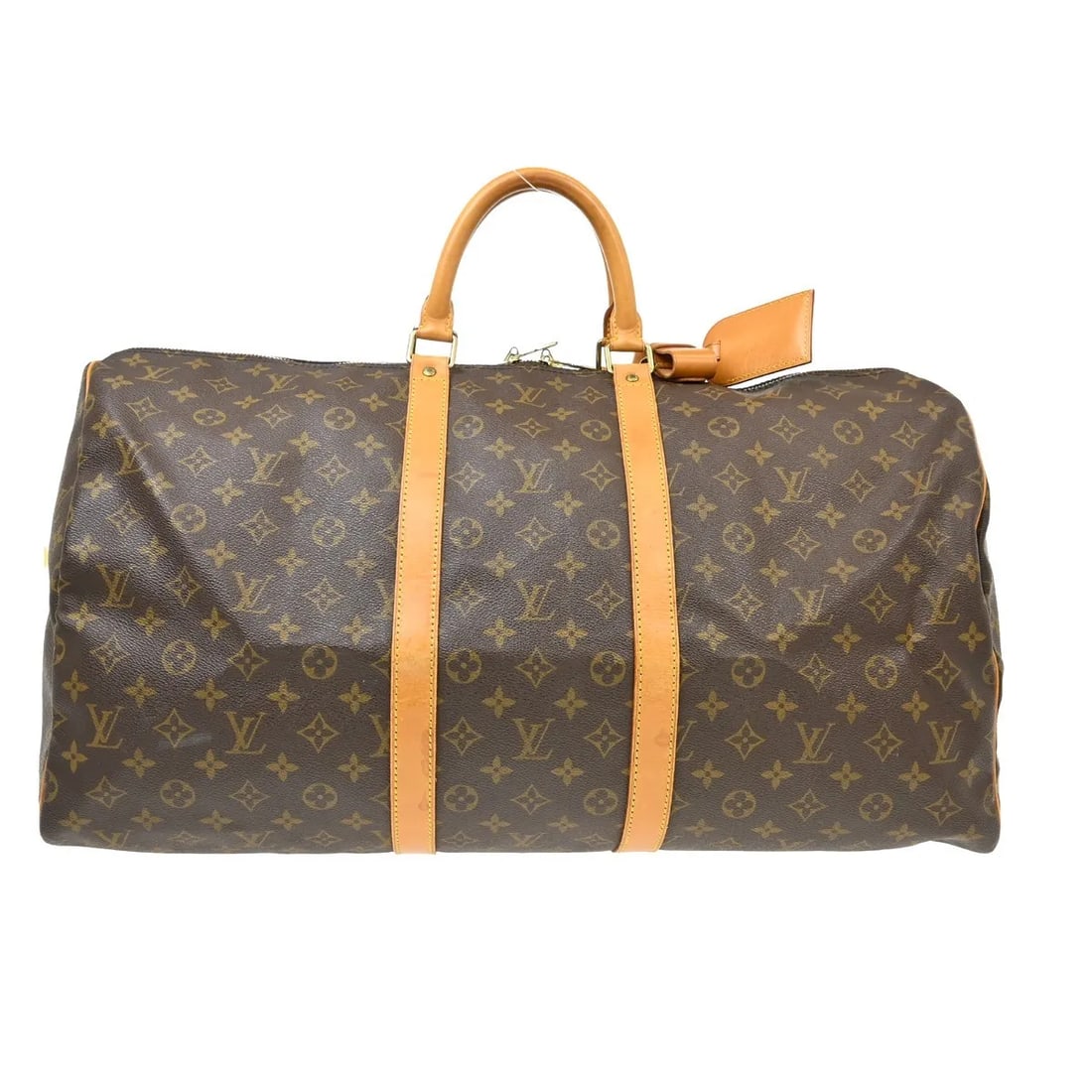 Louis Vuitton Keepall Monogram Canvas Travel Bag 55cm x 30cm x 25cm: Louis Vuitton Keepall Monogram Canvas Travel Bag 55cm x 30cm x 25cm This Louis Vuitton Keepall Bag features the classic monogram canvas in brown, designed for unisex use. The bag shows signs of use, i