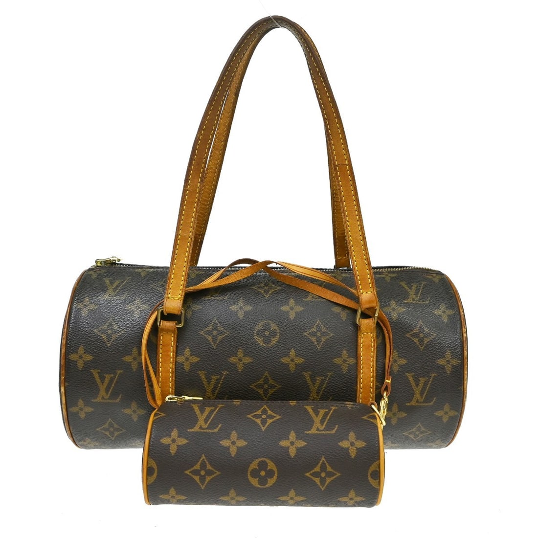 Louis Vuitton Papillon 30 Monogram Canvas Satchel with Pouch M51385: Louis Vuitton Papillon 30 Monogram Canvas Satchel with Pouch M51385 Vintage Louis Vuitton Papillon 30 handbag in brown Monogram canvas with leather handles and a zip closure. This women's medium handb
