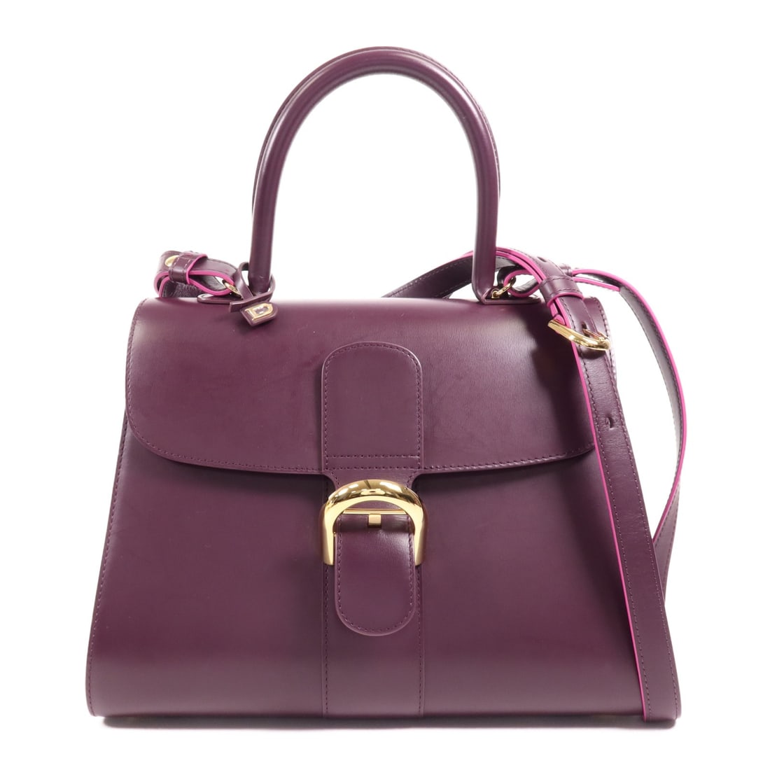 Delvaux Brillant MM Purple Calfskin 2 Way Shoulder Bag: Delvaux Brillant MM Purple Calfskin 2 Way Shoulder Bag Delvaux Brillant MM 2-way shoulder bag in purple calfskin leather with a structured silhouette and top frame design. Designed for women, this han