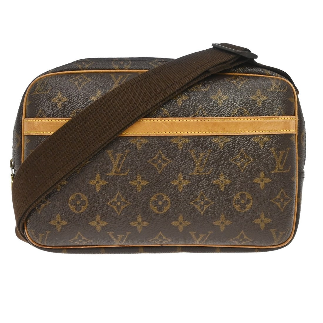 Louis Vuitton Reporter PM Monogram Canvas Crossbody Bag M45254: Louis Vuitton Reporter PM Monogram Canvas Crossbody Bag M45254 Vintage Louis Vuitton Reporter PM shoulder bag in brown Monogram canvas with leather trim. This small bag features a zip closure, adjusta