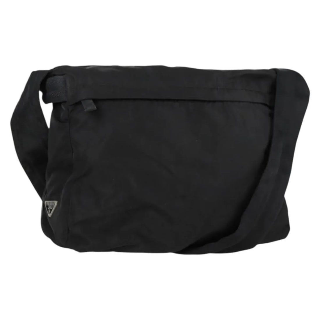 Prada Vintage Black Nylon Shoulder Bag: Prada Vintage Black Nylon Shoulder Bag This Prada vintage shoulder bag for women features black nylon material and a classic design. It shows signs of wear including surface rubbing, stains, and some 