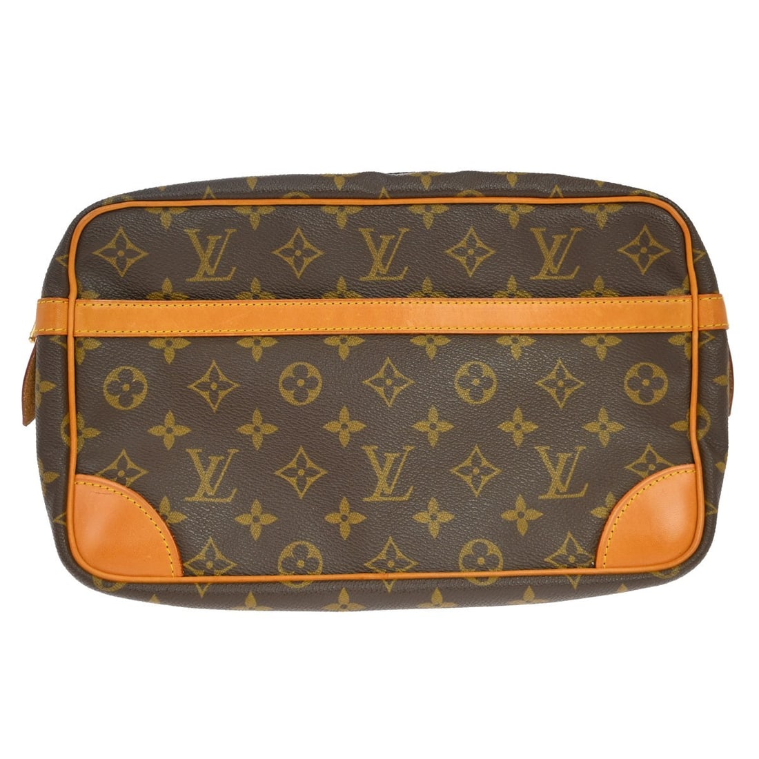 Louis Vuitton Compiegne 28 Monogram Canvas Clutch M51845: Louis Vuitton Compiegne 28 Monogram Canvas Clutch M51845 Vintage Louis Vuitton Compiegne 28 clutch handbag in brown Monogram canvas and leather. This zip-top clutch is made in France and features an e