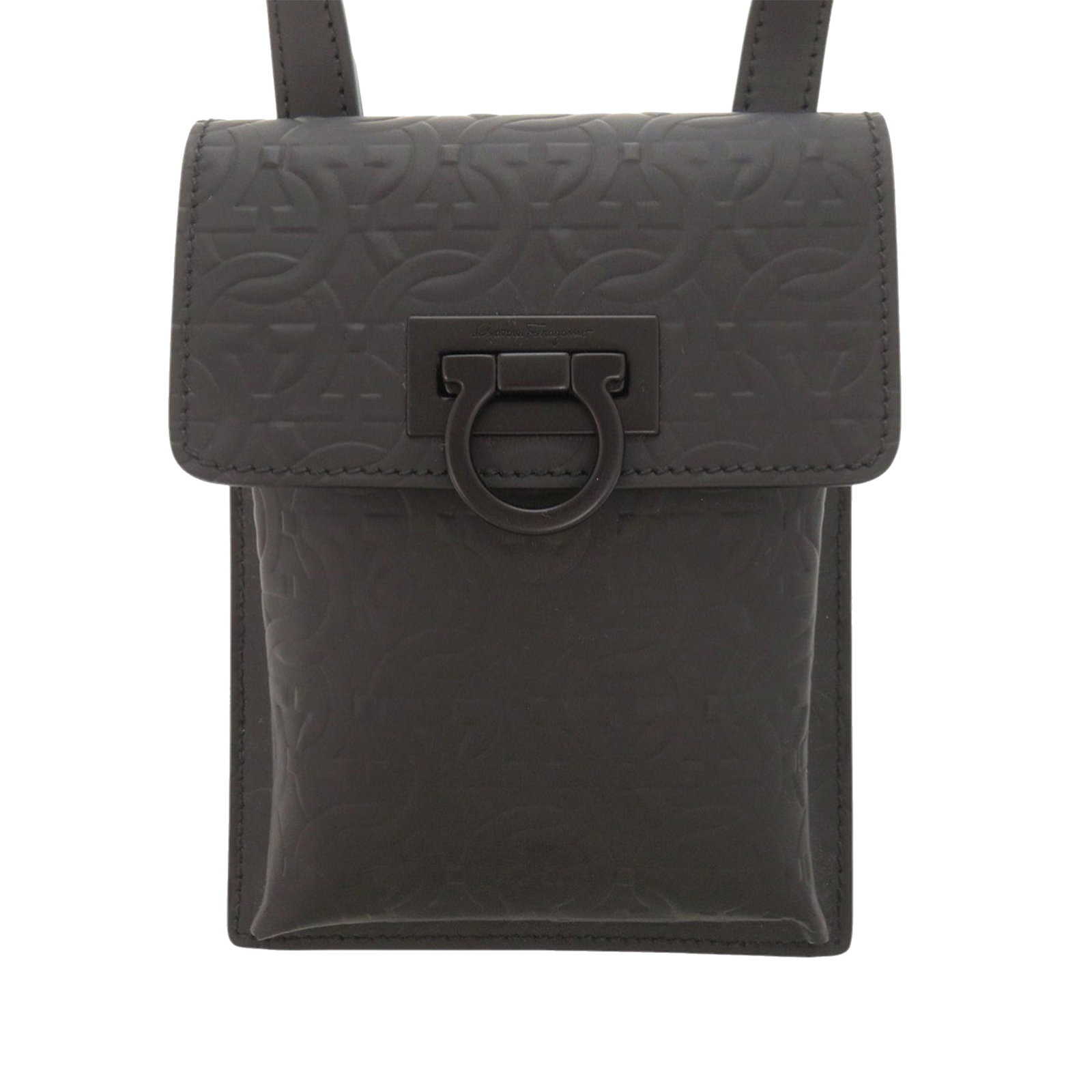 Ferragamo Gancini Black Leather Phone Pouch Crossbody (1 of 18)