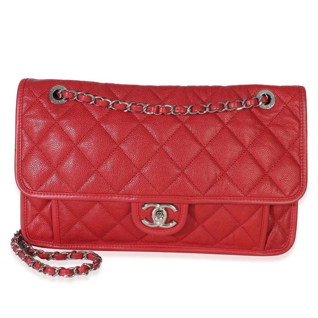 Chanel Medium French Riviera Flap Shoulder Bag Red Caviar Leather (1 of 9)