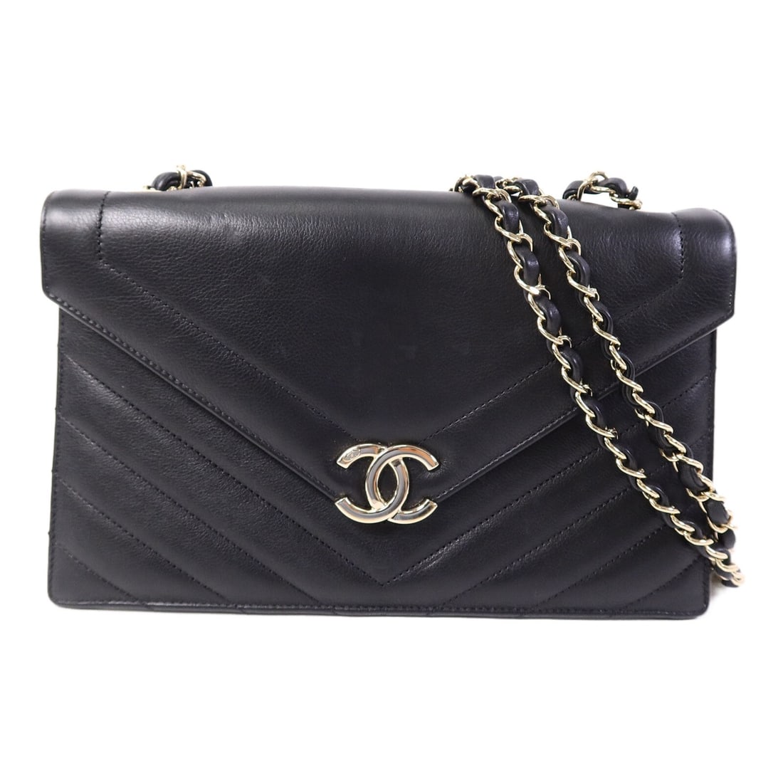 Chanel Black Calfskin Shoulder Bag GHW Chain (1 of 18)
