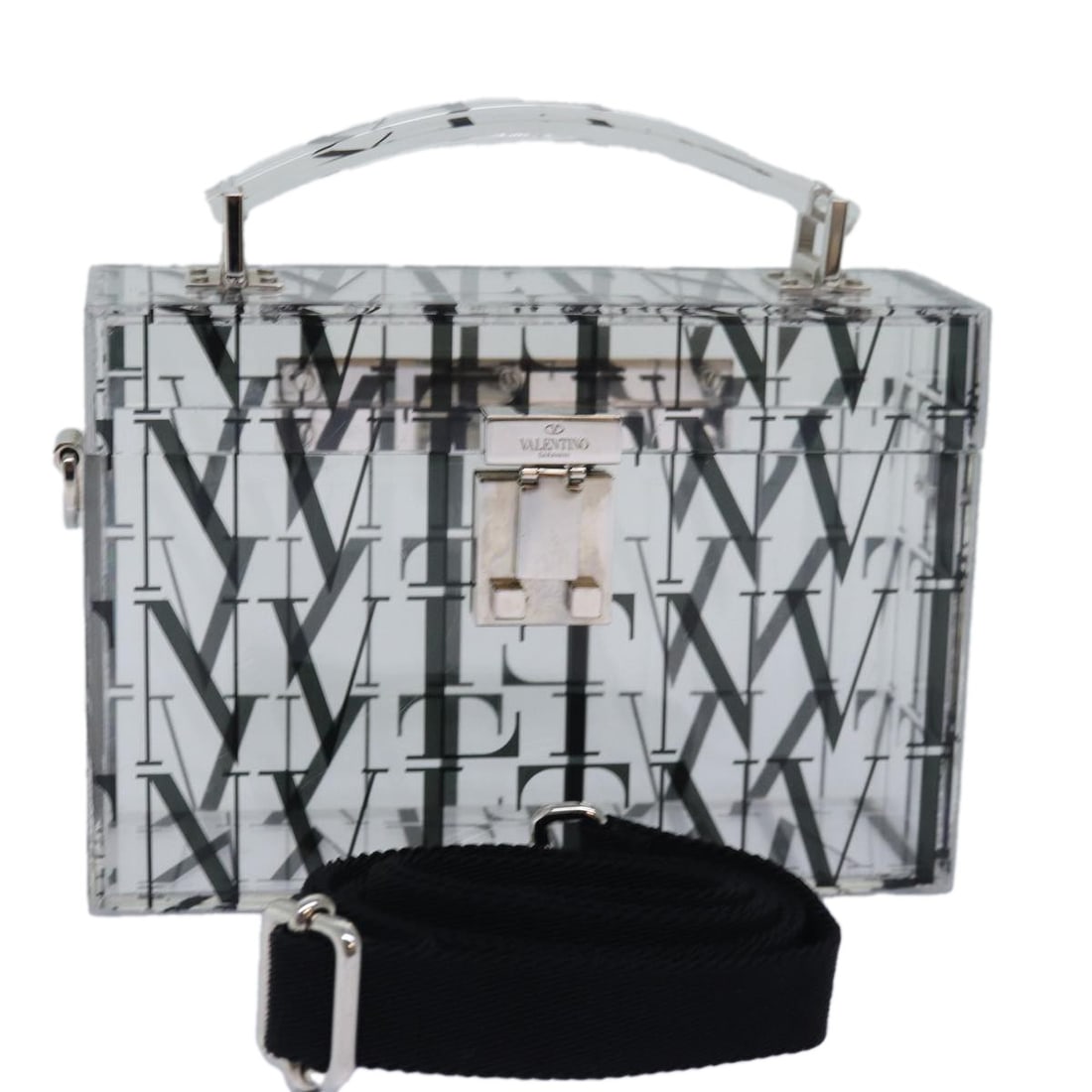 VALENTINO Clear Plastic 2way Handbag with Shoulder Strap: VALENTINO Clear Plastic 2way Handbag with Shoulder Strap Clear plastic 2-way handbag by Valentino with a compact structured silhouette. Includes a dust bag and shoulder strap for hand carry or shoulde