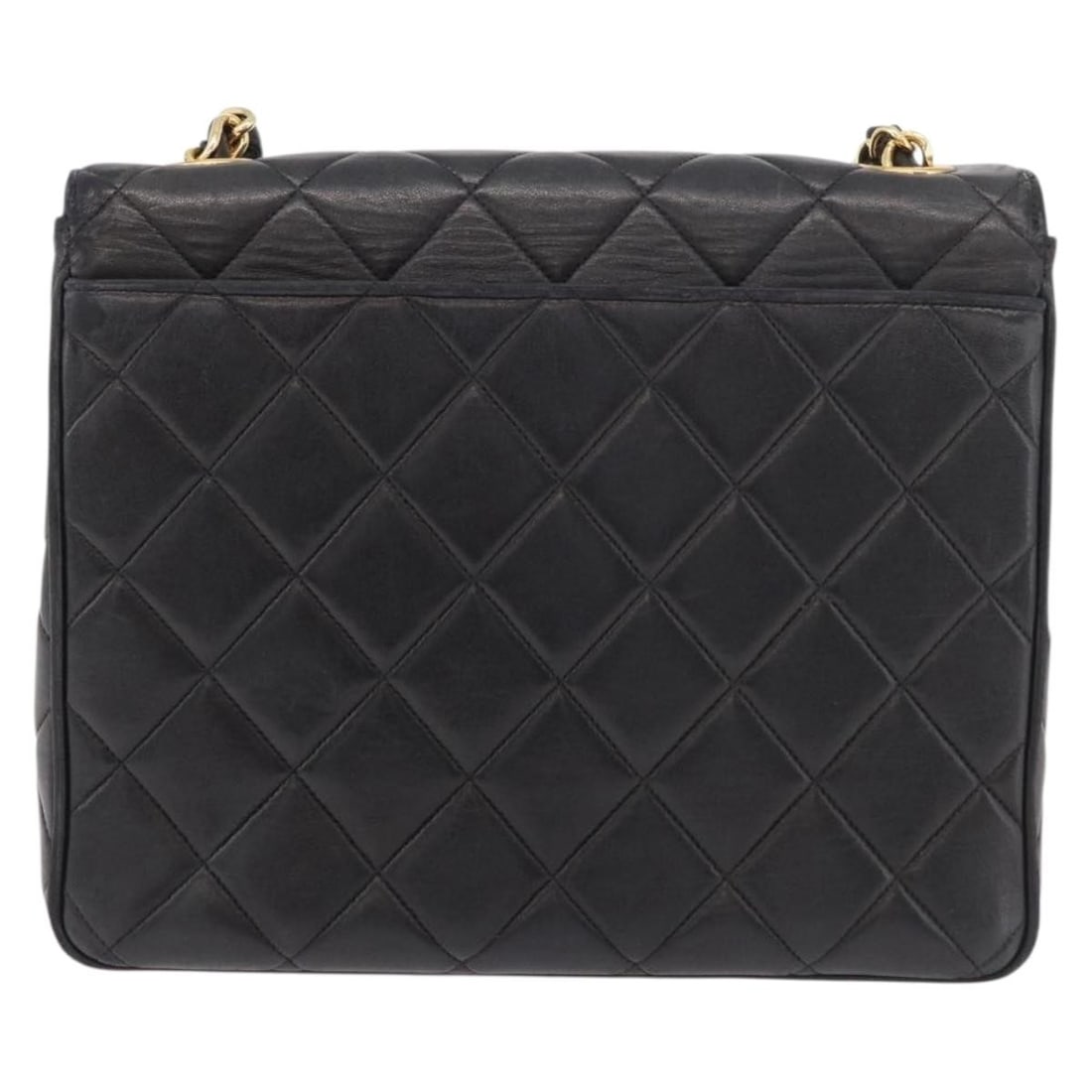 Chanel Lamb Skin Matelasse Black Gold Shoulder Bag With Dust Bag