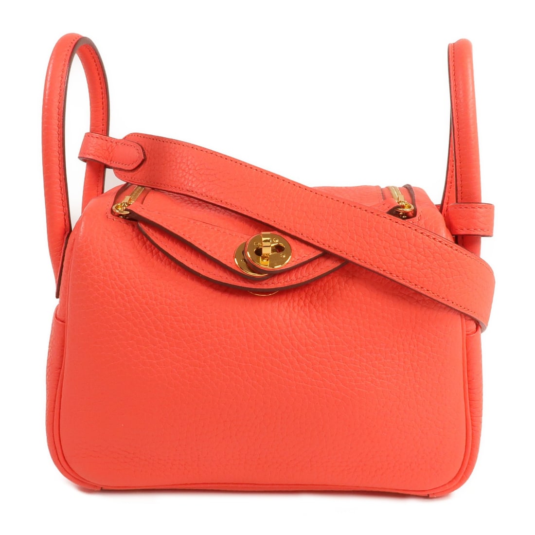 Hermes Mini Lindy Red Clemence Leather Two Way Shoulder Bag with Gold Hardware (1 of 13)