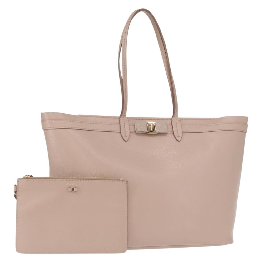 Ferragamo Vala leather tote in gold pink beige with dust bag: Ferragamo Vala leather tote in gold pink beige with dust bag This Salvatore Ferragamo Vala tote bag is crafted from leather in a stylish gold and pink beige color combination. Designed for women, the 