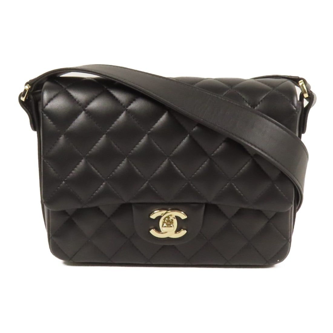 CHANEL Black Lambskin Shoulder Bag GHW: CHANEL Black Lambskin Shoulder Bag GHW This CHANEL shoulder bag is crafted from luxurious black lambskin leather and features the iconic CC logo. Designed for women, it offers a classic and elegant lo
