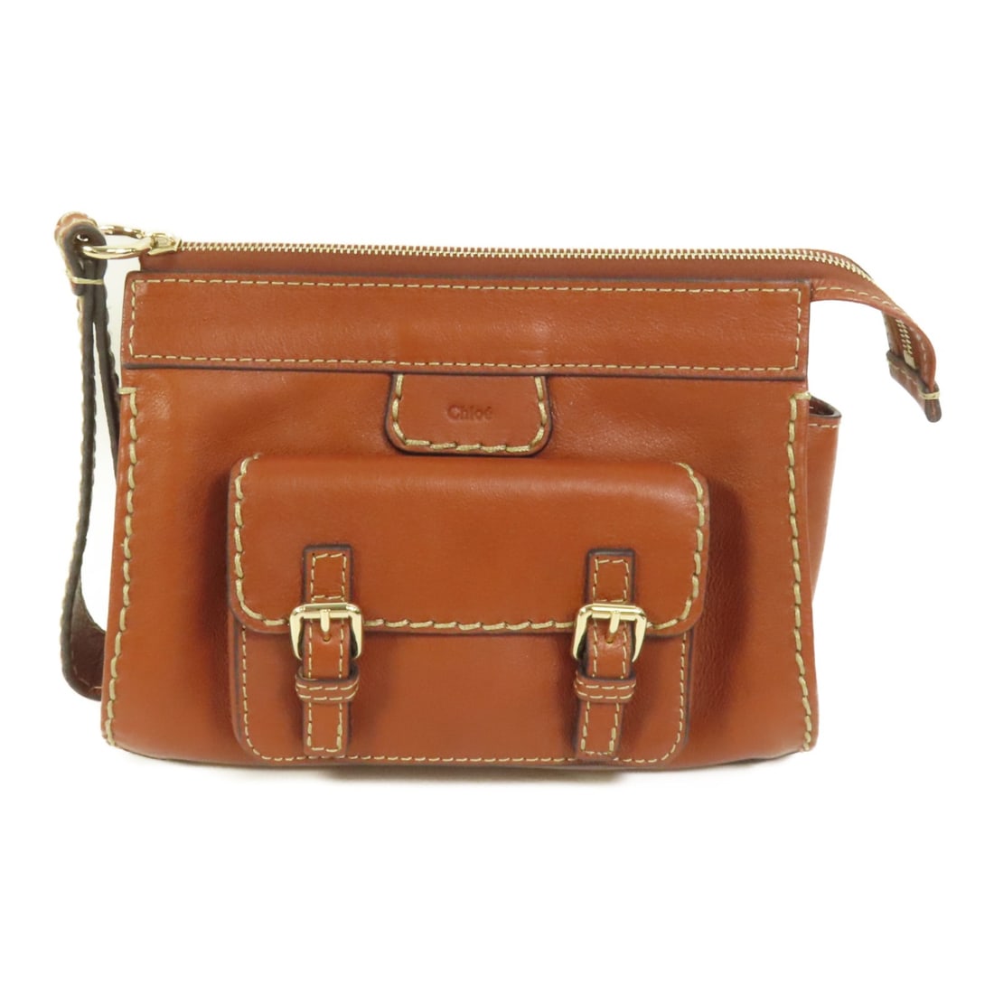 Chloe GHW Brown Calfskin Women Clutch Bag: Chloe GHW Brown Calfskin Women Clutch Bag This Chloe clutch bag is crafted from brown calfskin leather, offering a sleek and sophisticated accessory for women. The bag features a structured silhouette