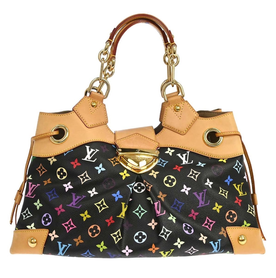 Louis Vuitton Ursula M40124 Black Monogram Multicolor Handbag: Louis Vuitton Ursula M40124 Black Monogram Multicolor Handbag Louis Vuitton Ursula handbag in black Monogram Multicolor canvas with leather trim. This medium handbag features double handles, a buckle 